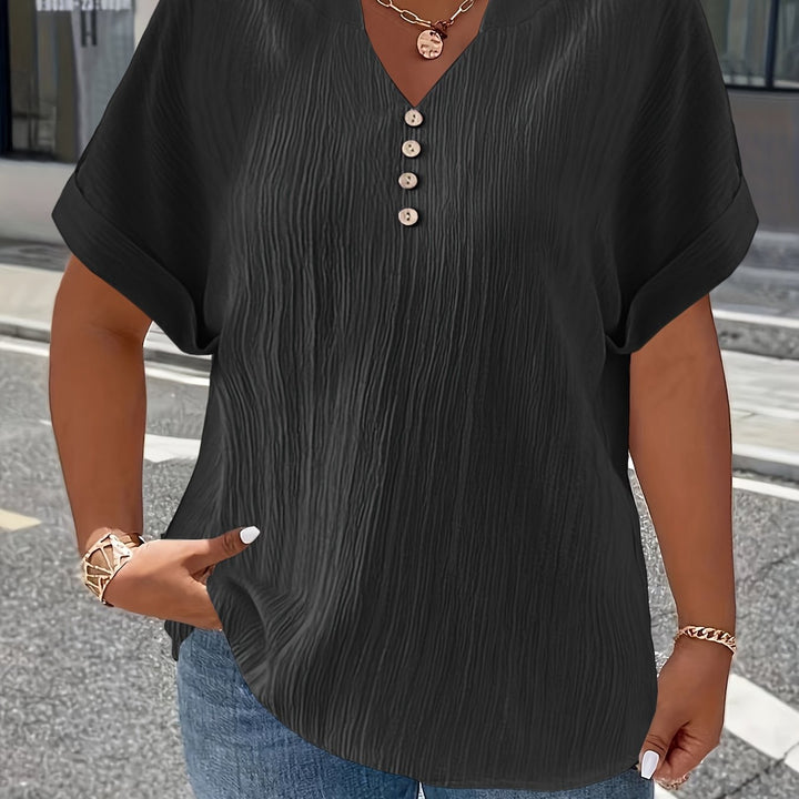 Noelle | Textured V-Neck Button Top