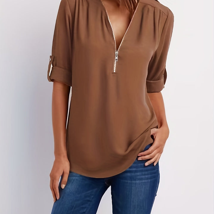 Amara | Zip V-Neck Blouse