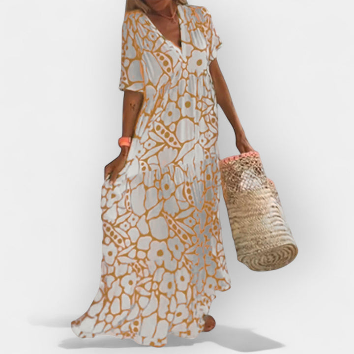 Barbora – Lightweight Printed Dress with V-Neck