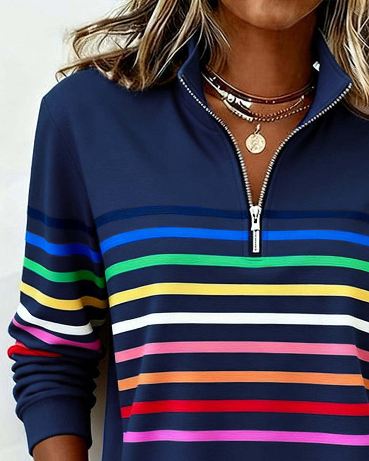 Marina | Rainbow Stripe Half-Zip Top