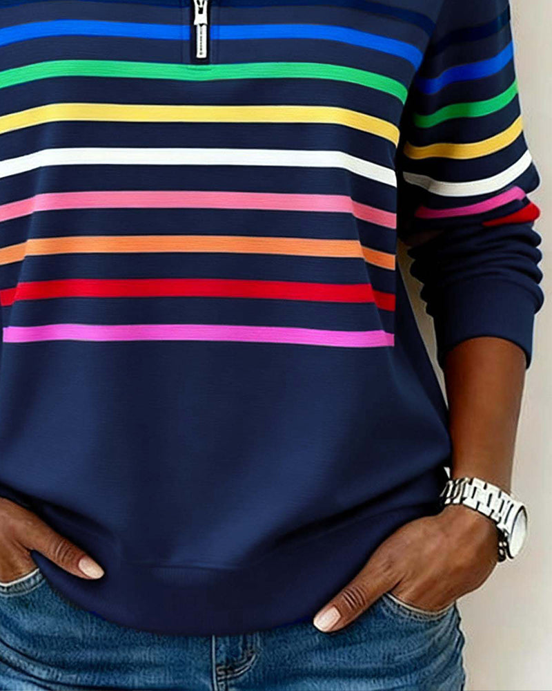 Marina | Rainbow Stripe Half-Zip Top