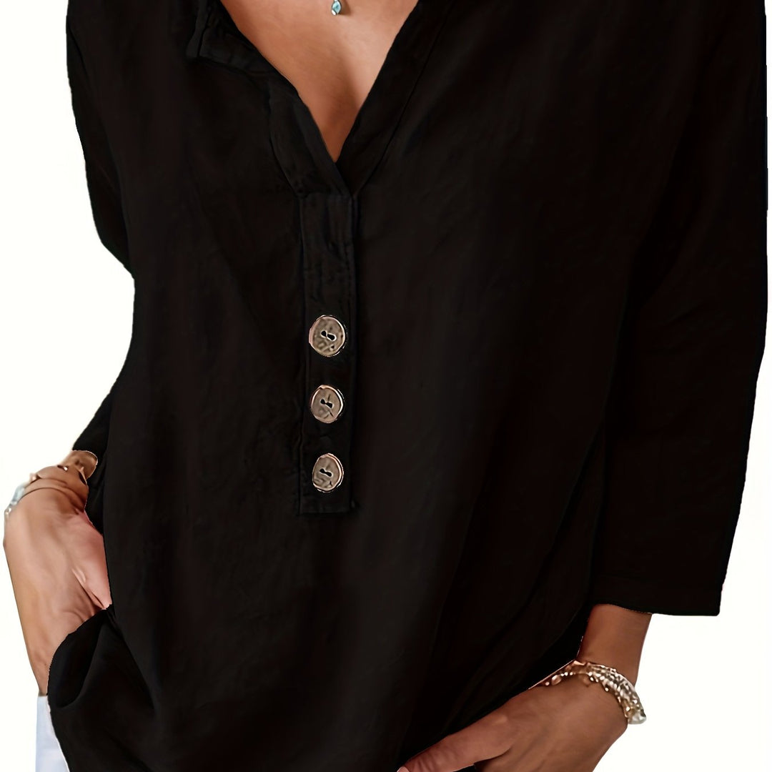 Celine | Button V-Neck Linen Top