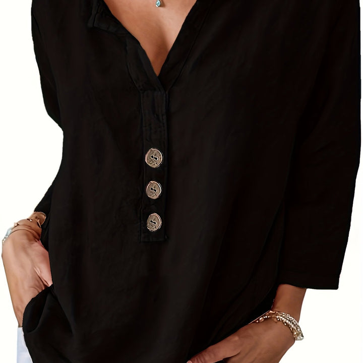 Celine | Button V-Neck Linen Top