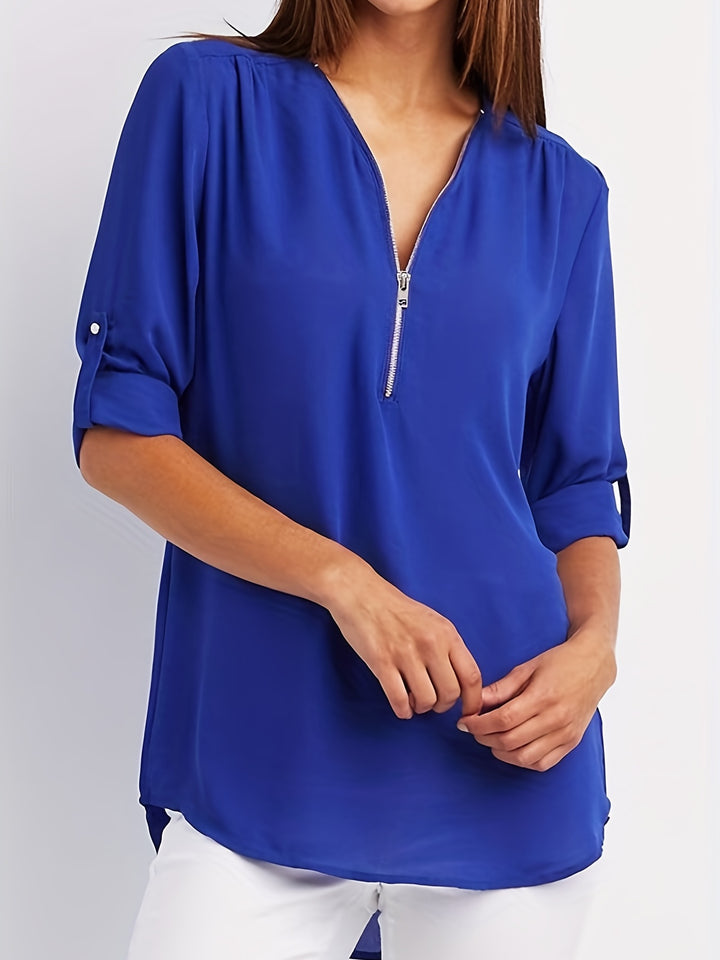 Amara | Zip V-Neck Blouse