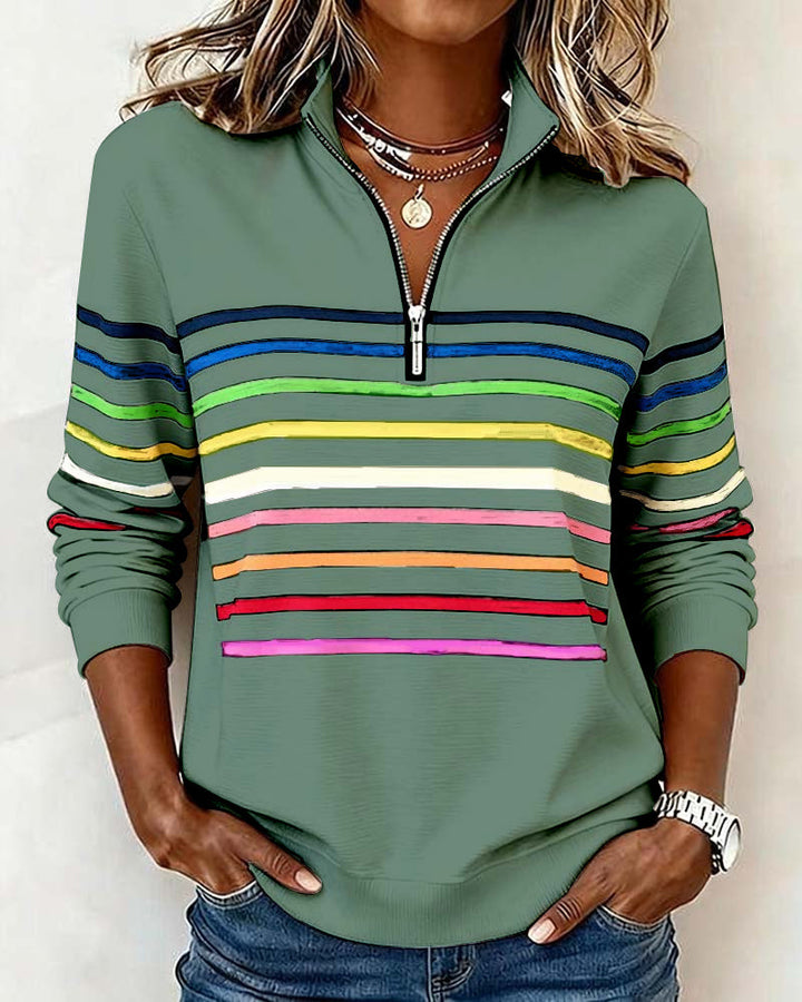 Marina | Rainbow Stripe Half-Zip Top
