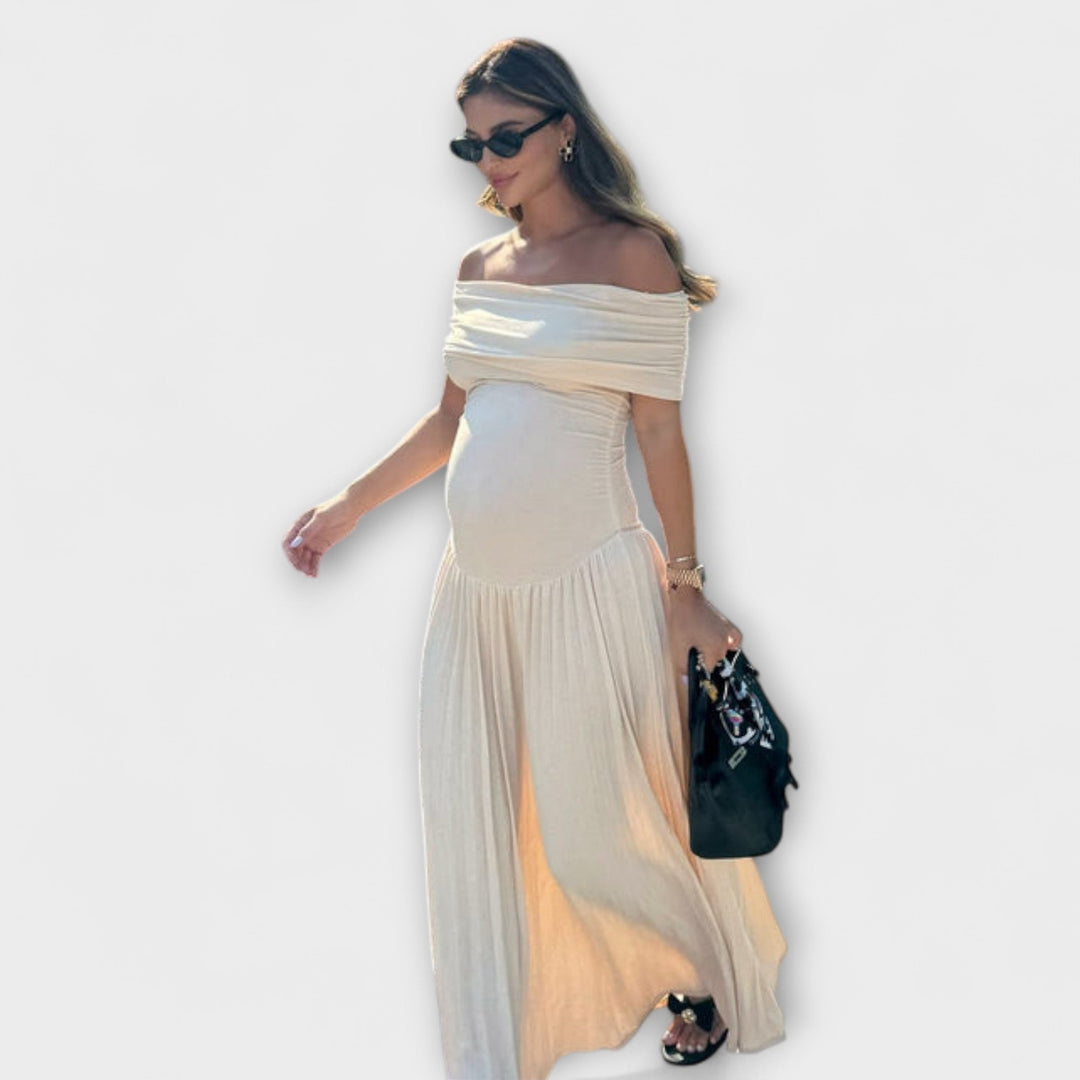 Mária – Long Maternity Dress with Gentle Pleats