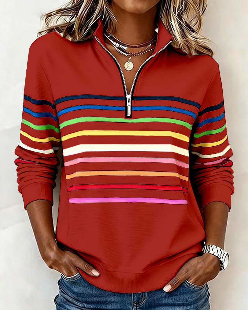Marina | Rainbow Stripe Half-Zip Top