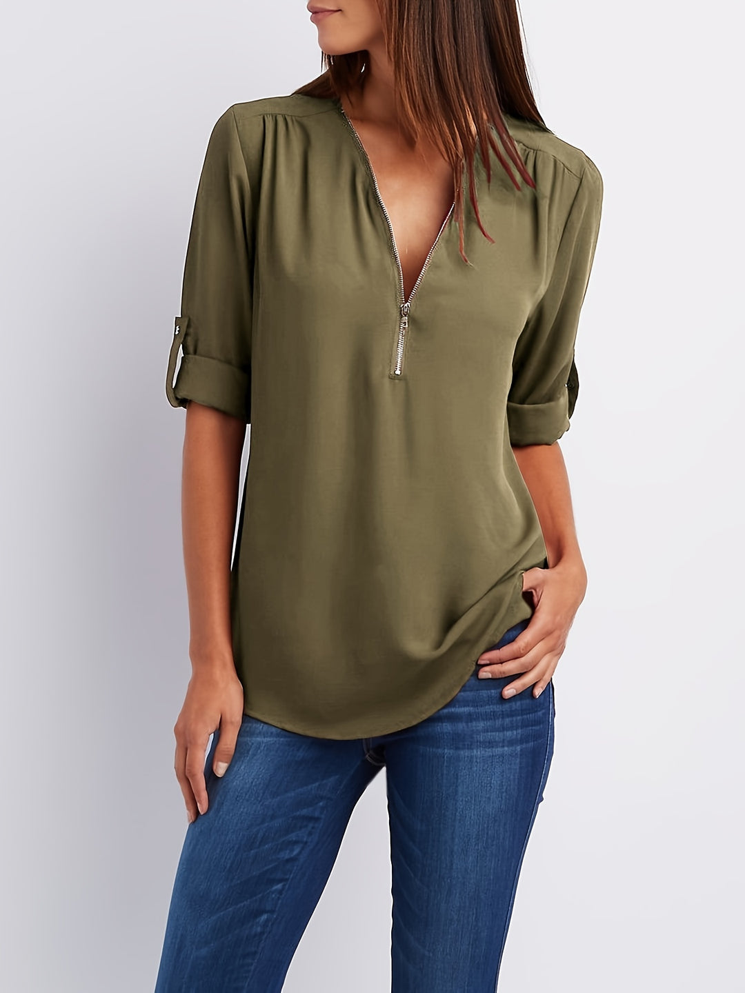 Amara | Zip V-Neck Blouse