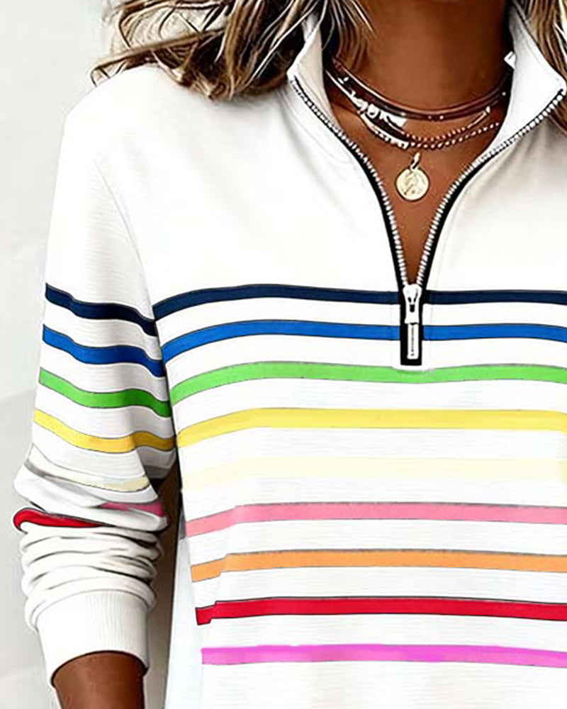 Marina | Rainbow Stripe Half-Zip Top