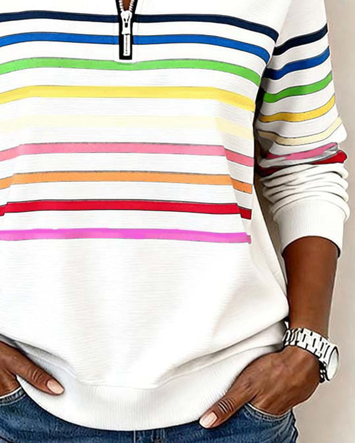 Marina | Rainbow Stripe Half-Zip Top