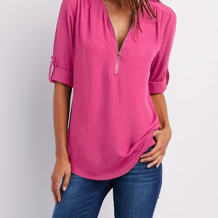 Amara | Zip V-Neck Blouse