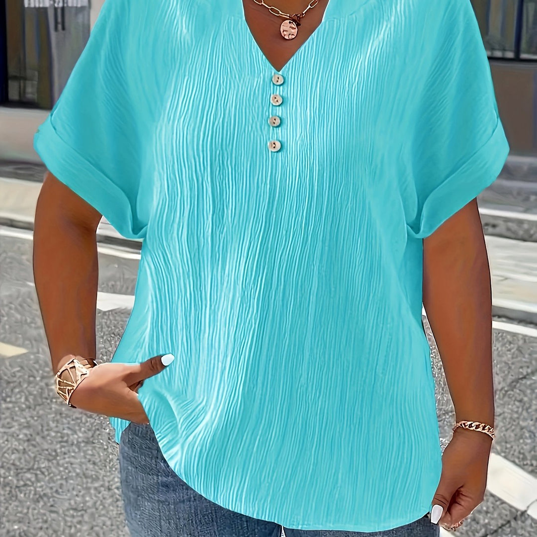 Noelle | Textured V-Neck Button Top