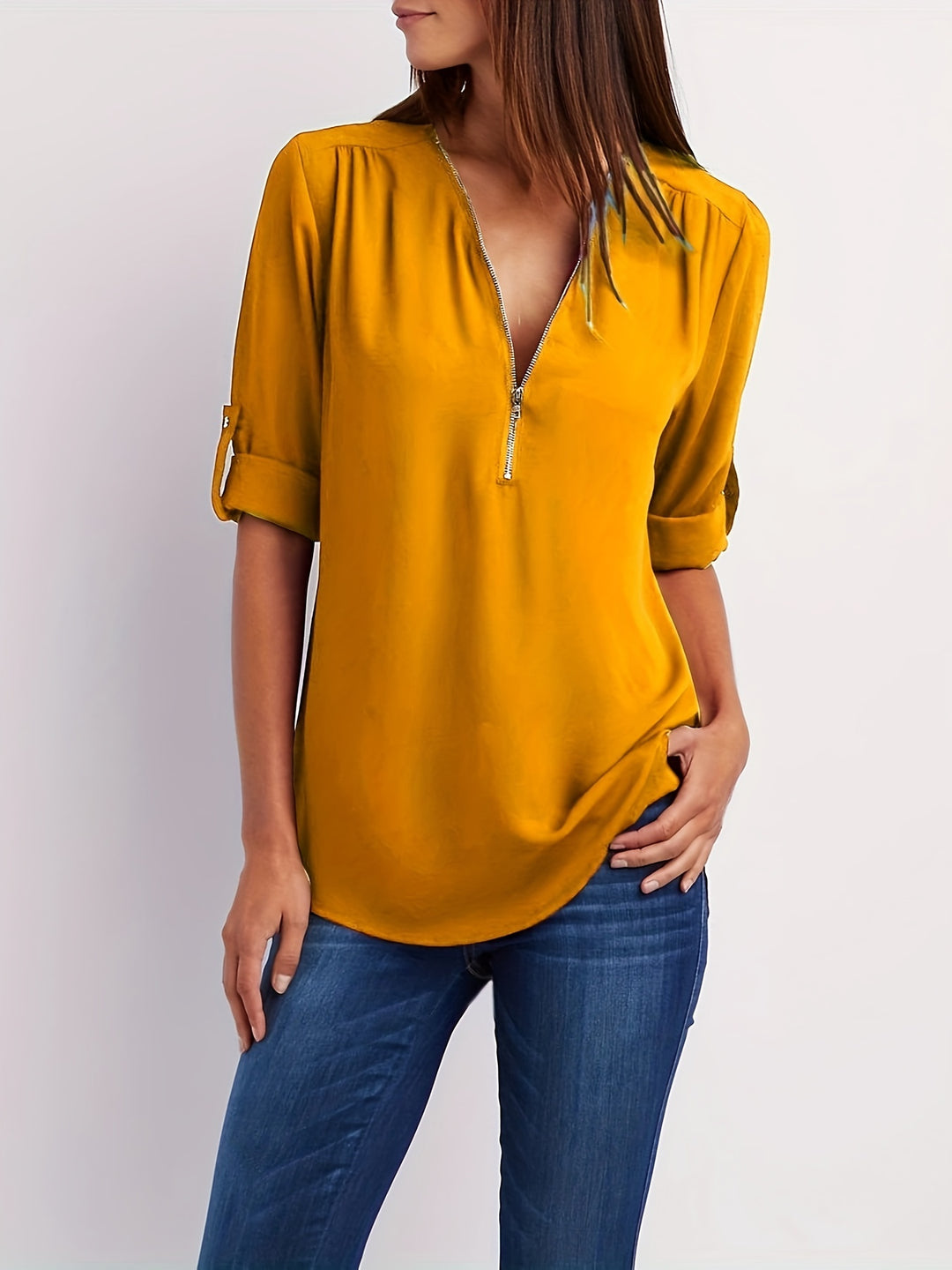Amara | Zip V-Neck Blouse