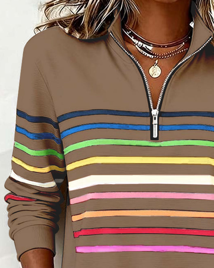 Marina | Rainbow Stripe Half-Zip Top