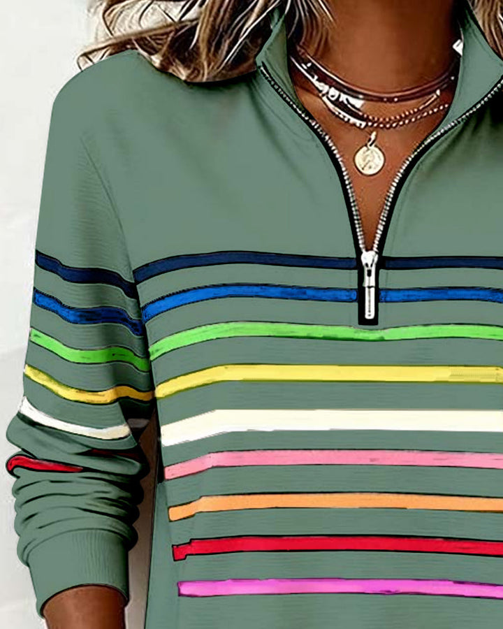 Marina | Rainbow Stripe Half-Zip Top