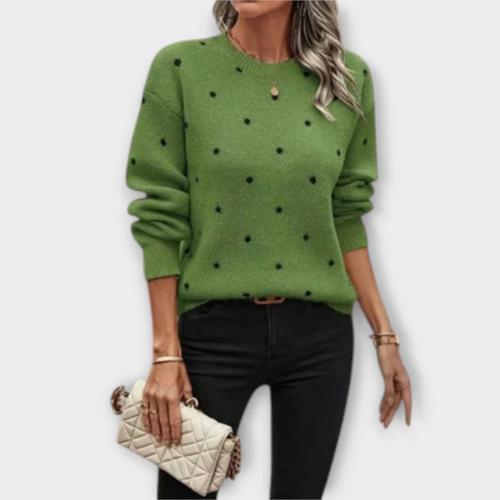 Comfortable Knitted Sweater with Long Sleeves and Polka Dot Pattern