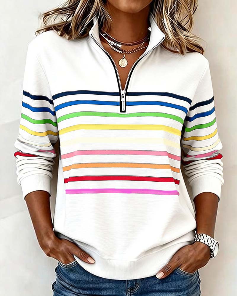 Marina | Rainbow Stripe Half-Zip Top