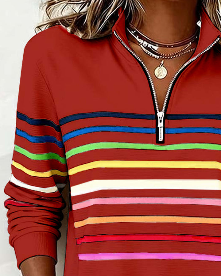 Marina | Rainbow Stripe Half-Zip Top