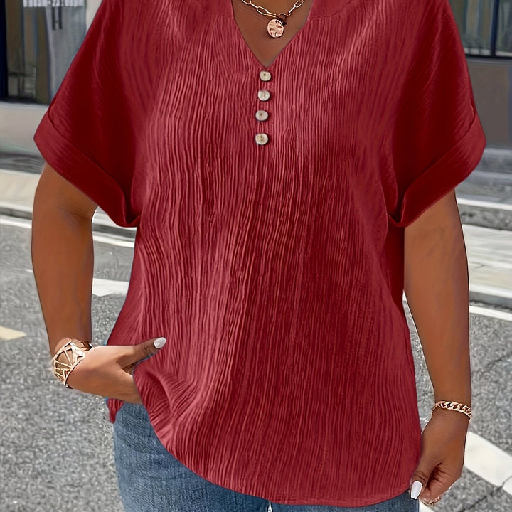 Noelle | Textured V-Neck Button Top