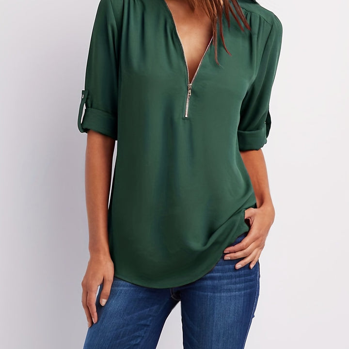 Amara | Zip V-Neck Blouse