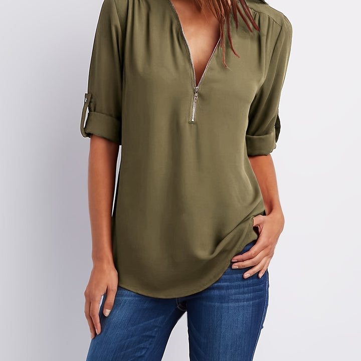 Amara | Zip V-Neck Blouse