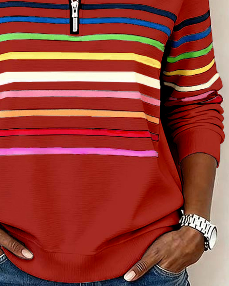 Marina | Rainbow Stripe Half-Zip Top