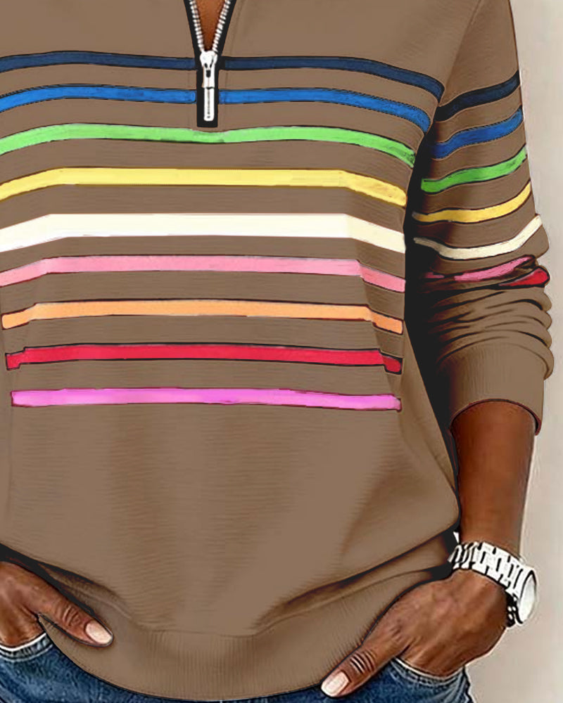 Marina | Rainbow Stripe Half-Zip Top