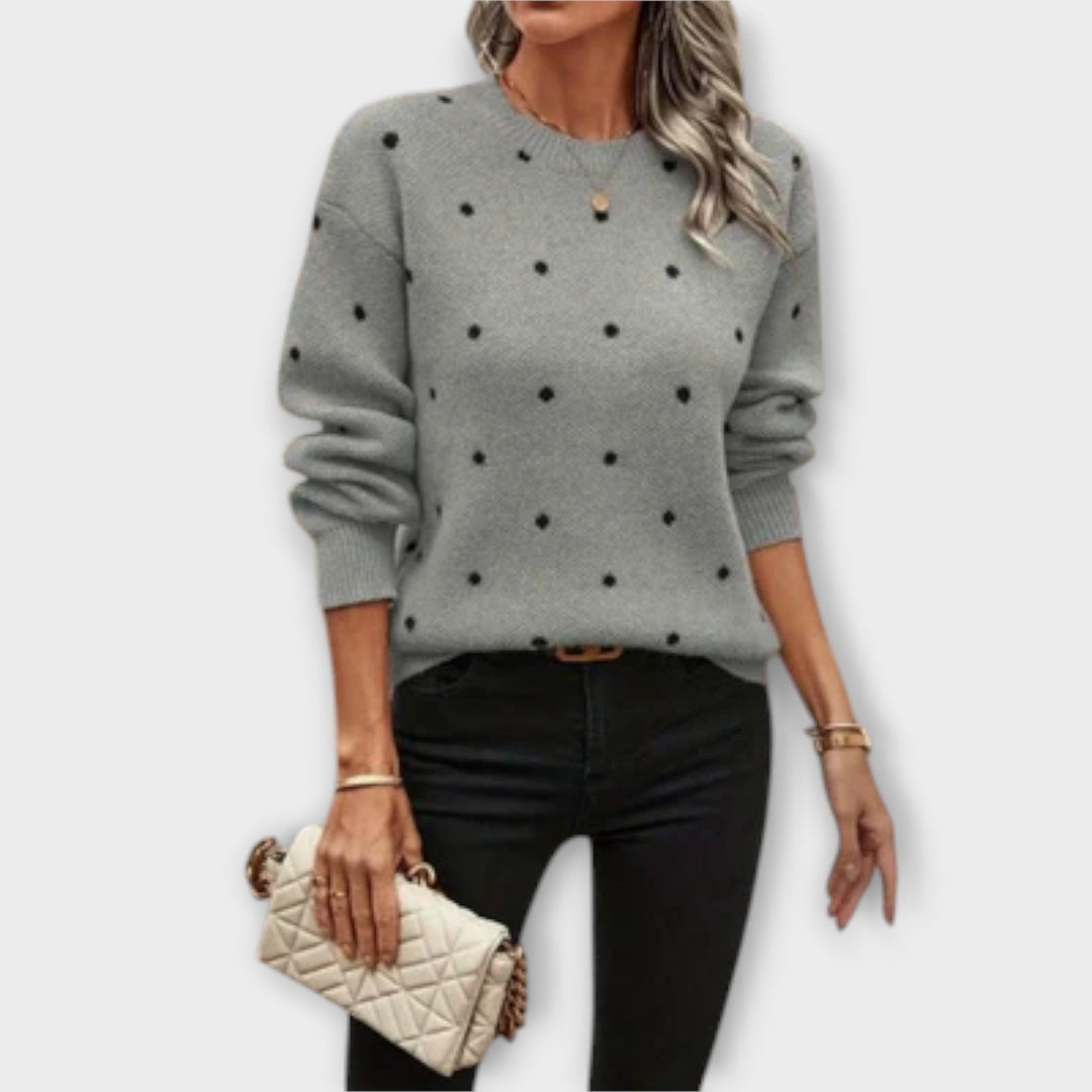 Comfortable Knitted Sweater with Long Sleeves and Polka Dot Pattern
