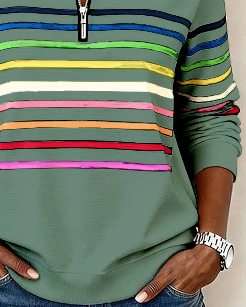 Marina | Rainbow Stripe Half-Zip Top