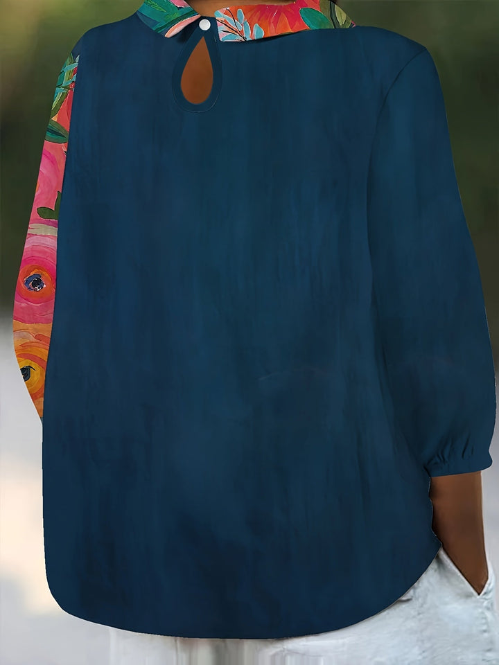 Janet-Vintage Floral Print Casual Shirt