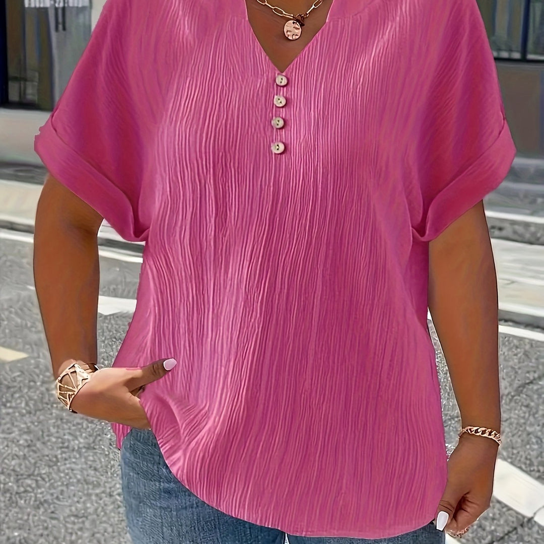 Noelle | Textured V-Neck Button Top