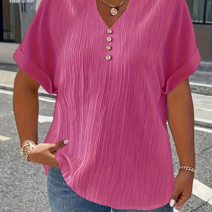Noelle | Textured V-Neck Button Top