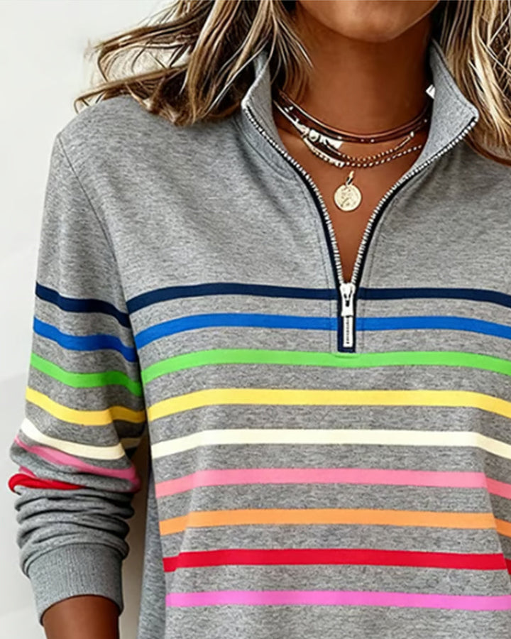 Marina | Rainbow Stripe Half-Zip Top
