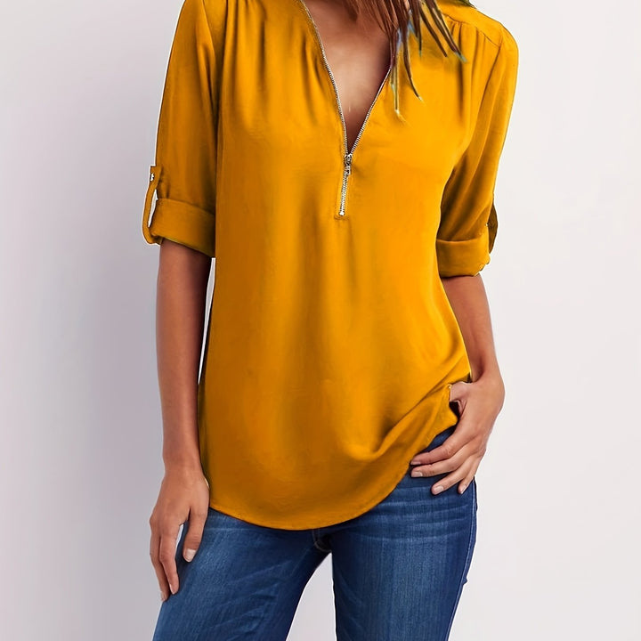 Amara | Zip V-Neck Blouse