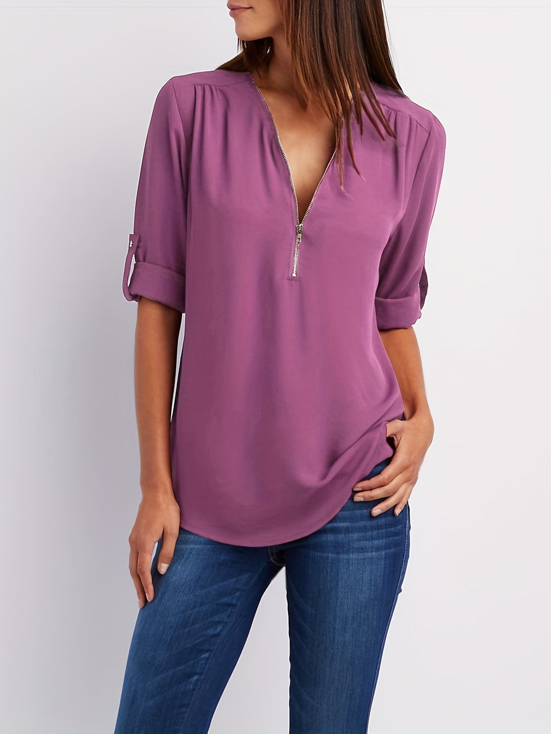 Amara | Zip V-Neck Blouse