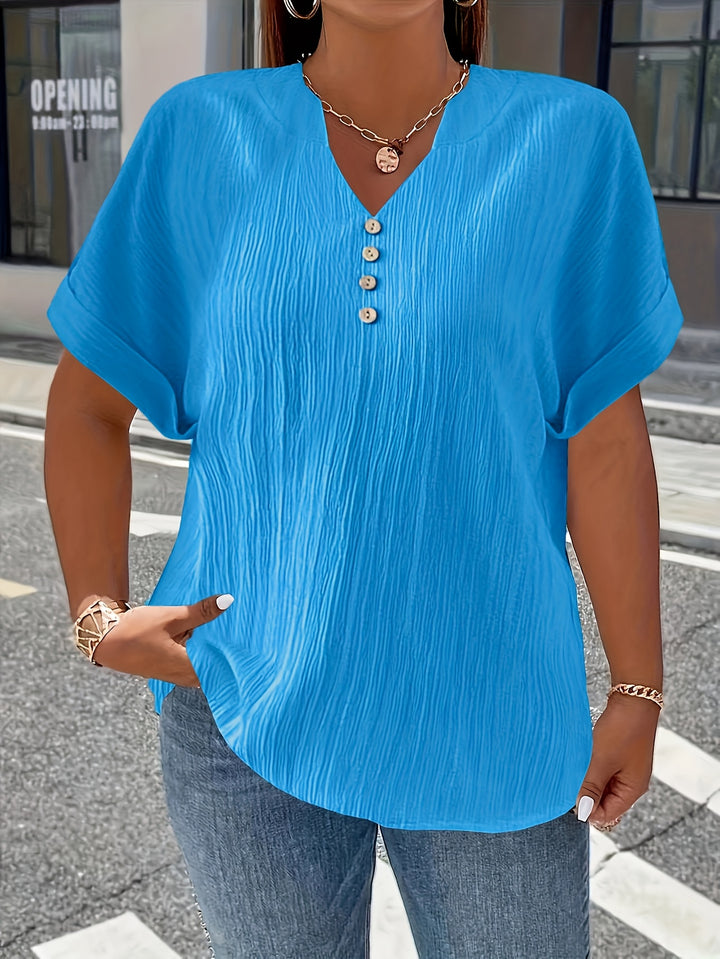 Noelle | Textured V-Neck Button Top