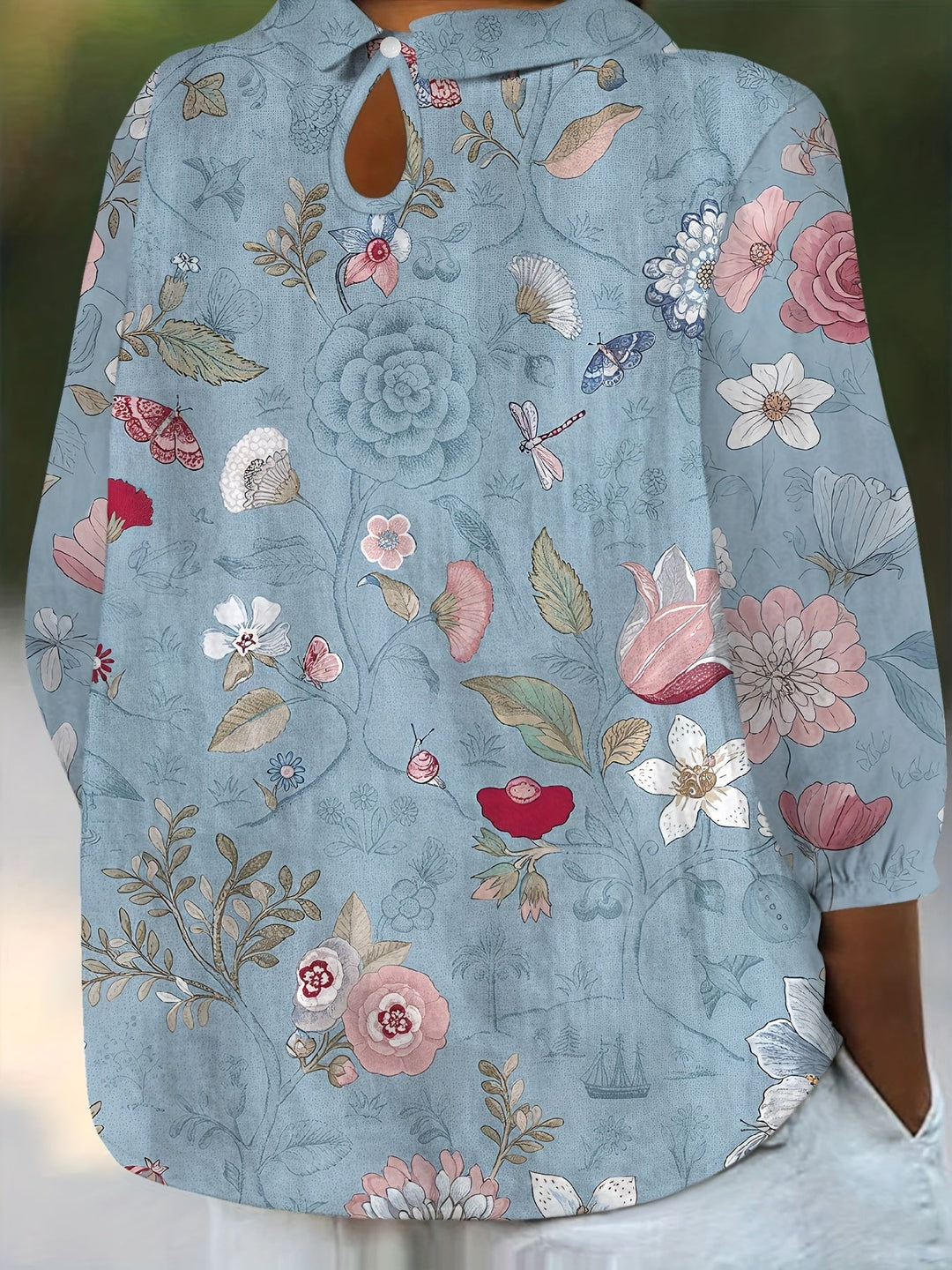 Kathy-Vintage Floral Print Casual Shirt