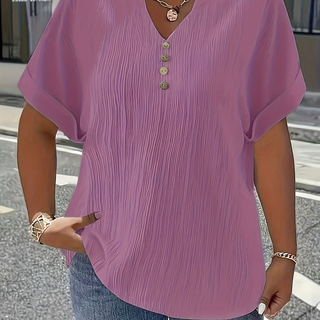 Noelle | Textured V-Neck Button Top