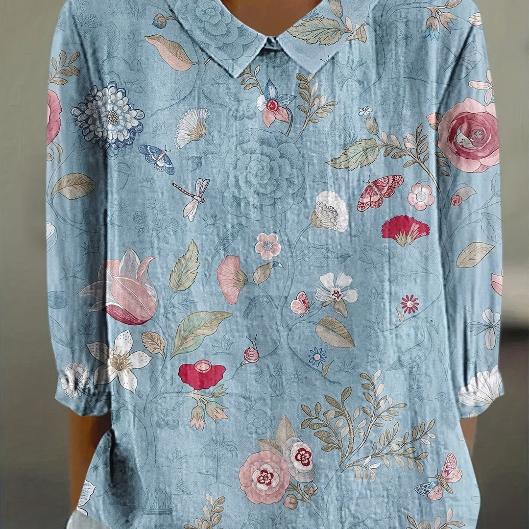 Kathy-Vintage Floral Print Casual Shirt