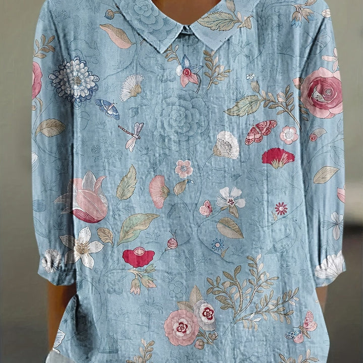 Kathy-Vintage Floral Print Casual Shirt