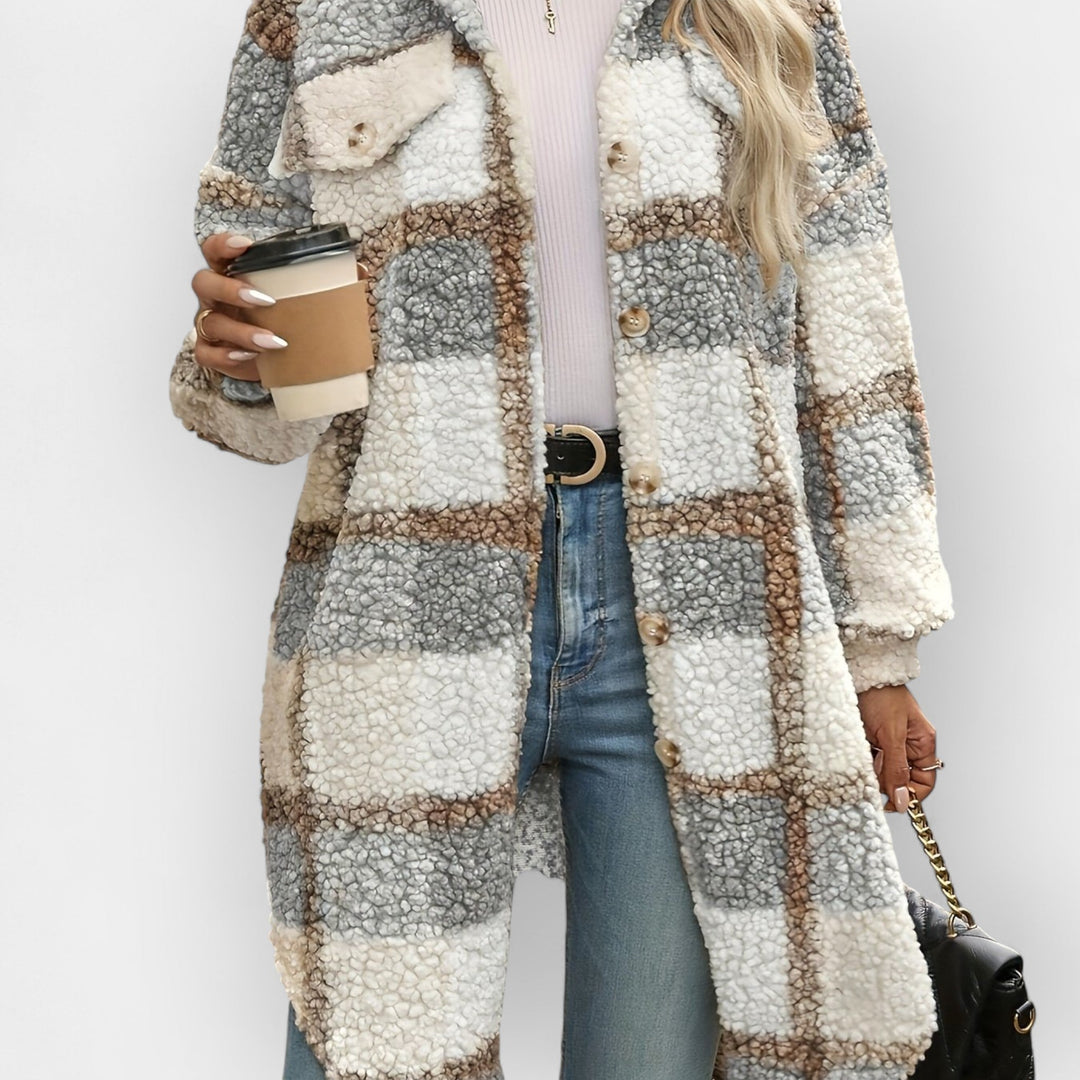 Fleece Shirt with Checkered Pattern and Collar