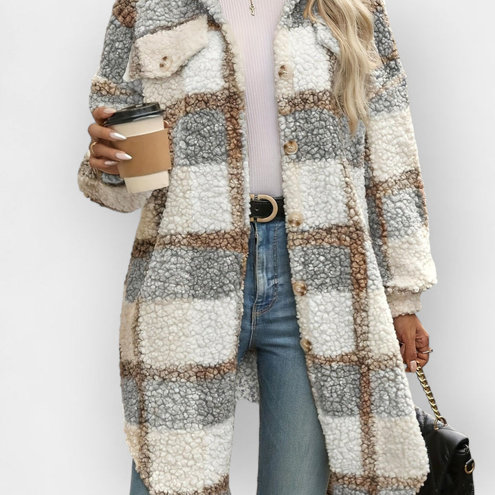 Fleece Shirt with Checkered Pattern and Collar