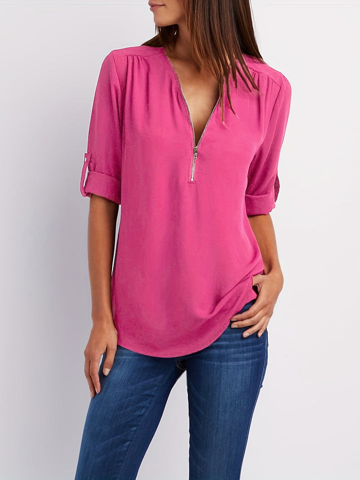 Amara | Zip V-Neck Blouse