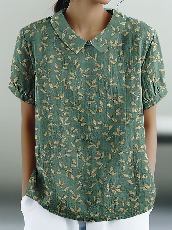 Frannie-Vintage Floral Leaf Print Blouse