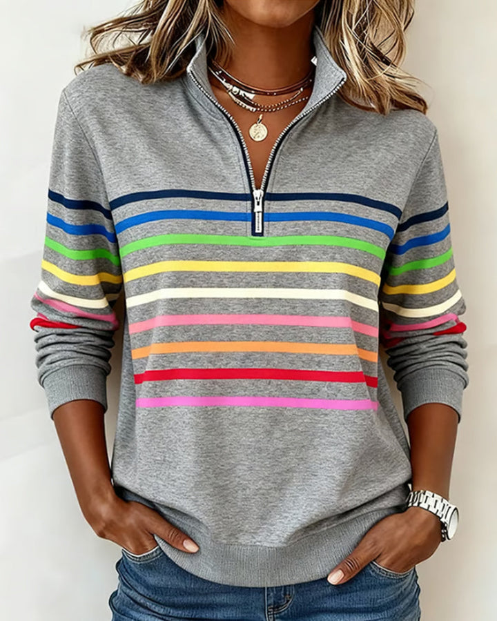 Marina | Rainbow Stripe Half-Zip Top