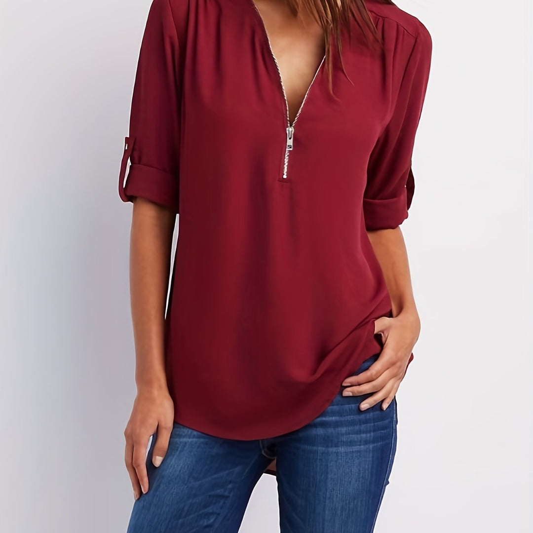 Amara | Zip V-Neck Blouse