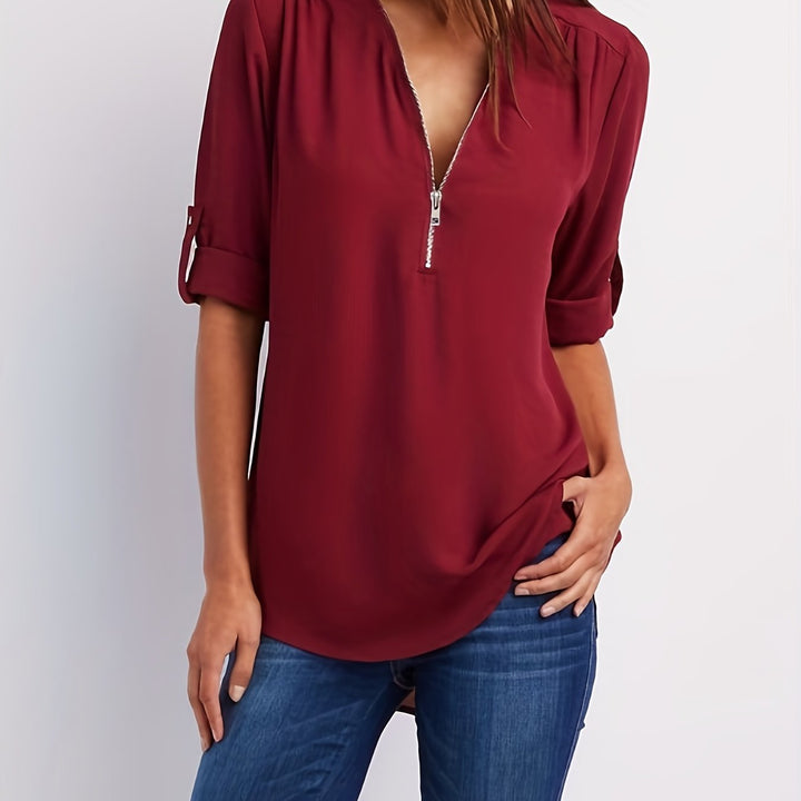 Amara | Zip V-Neck Blouse