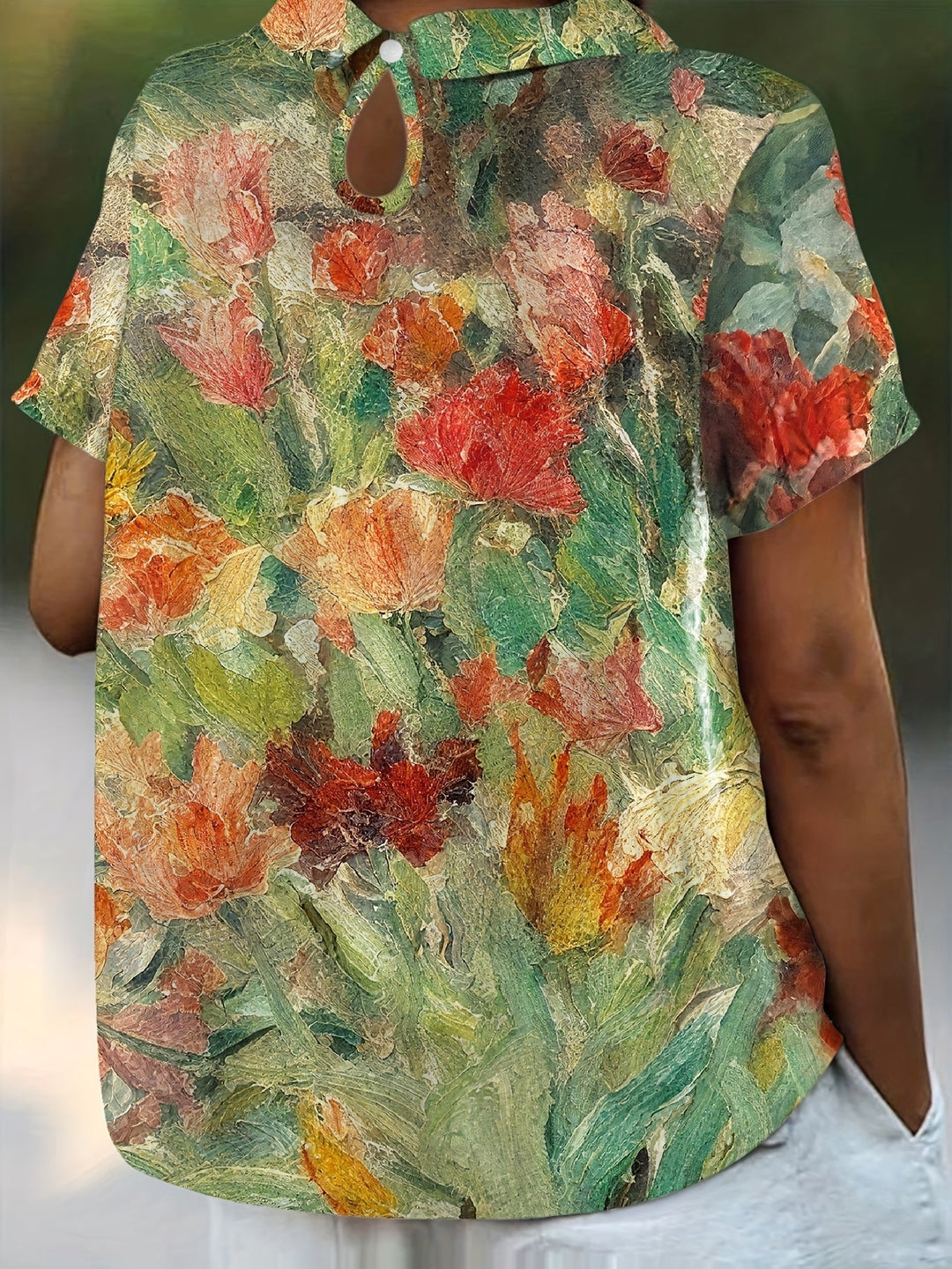 Violet-Vintage Floral Print Short Sleeve Shirt