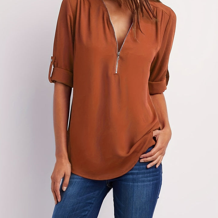 Amara | Zip V-Neck Blouse