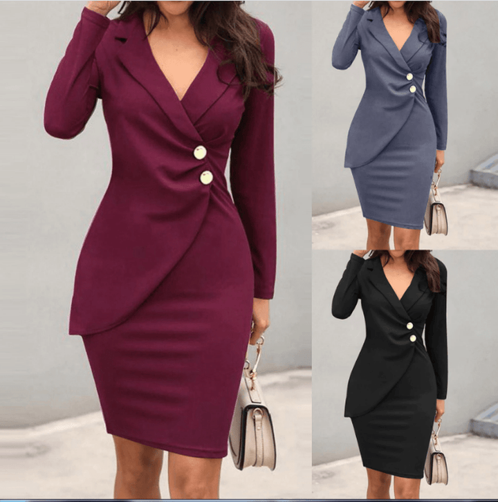 Elegant V-Neck Bodycon Office Dress